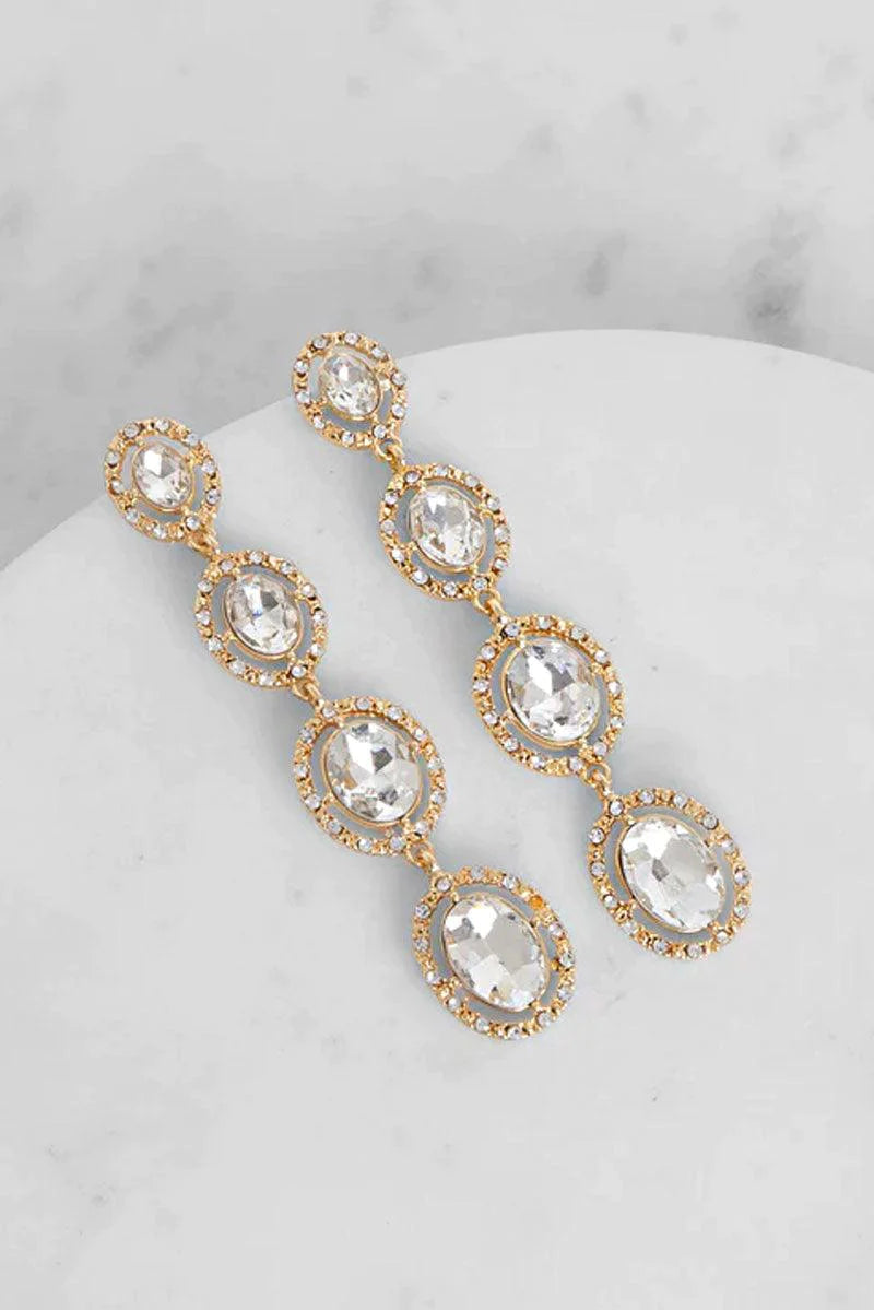 Oval Long Rhinestone Linear Earrings