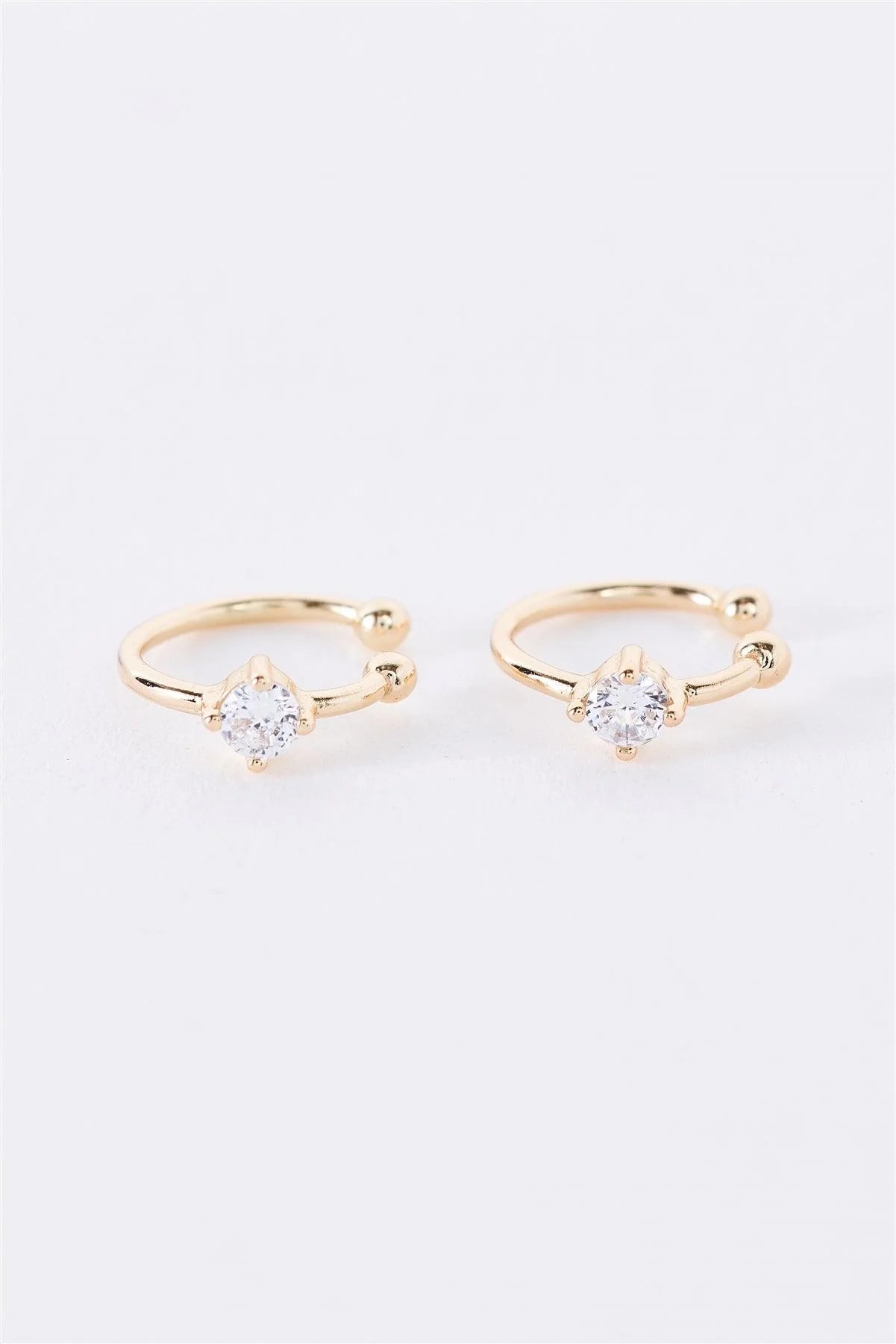 Gold Faux Diamond Center Helix Ear Clips