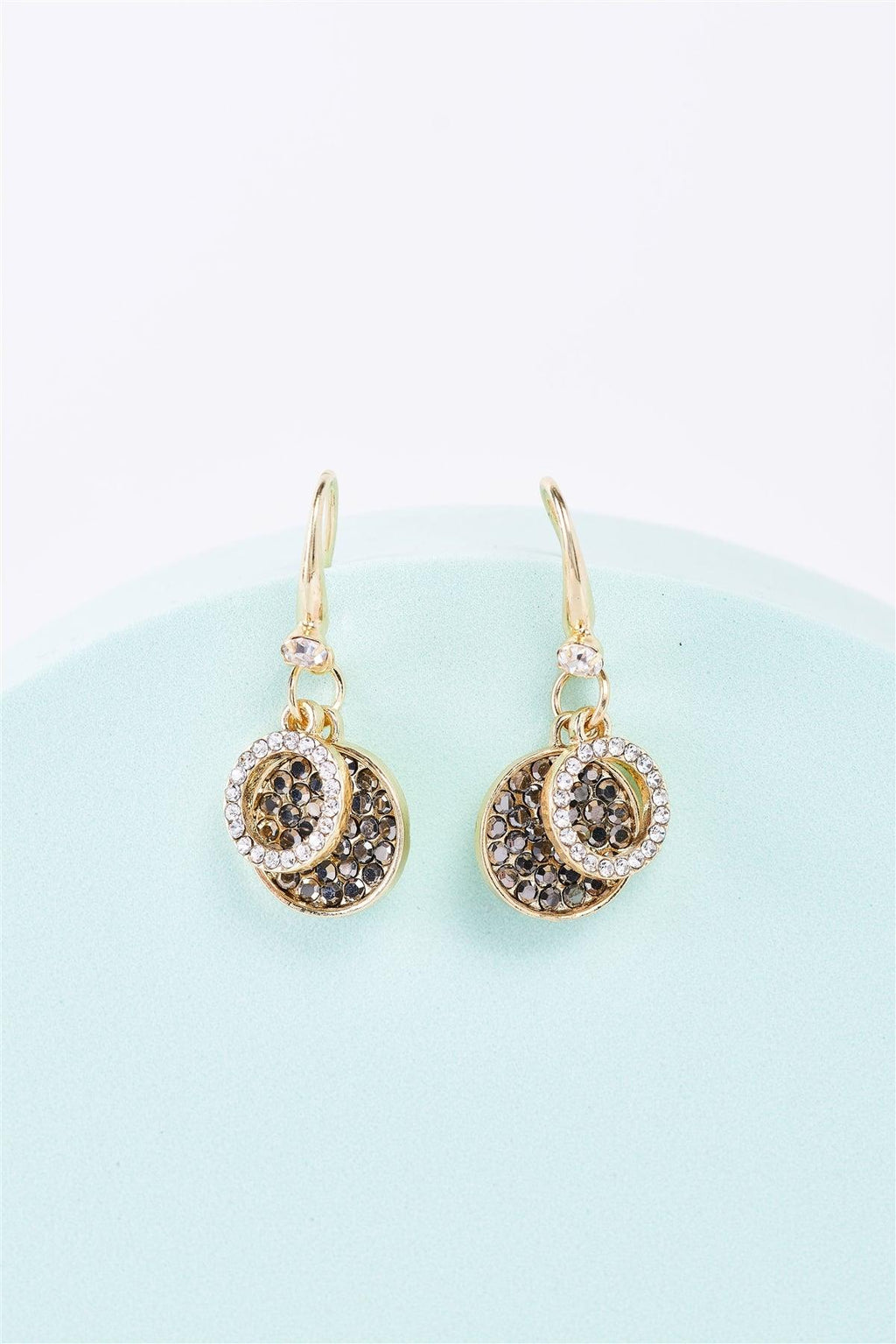 Gold & Black White Rhinestone Drop Earrings