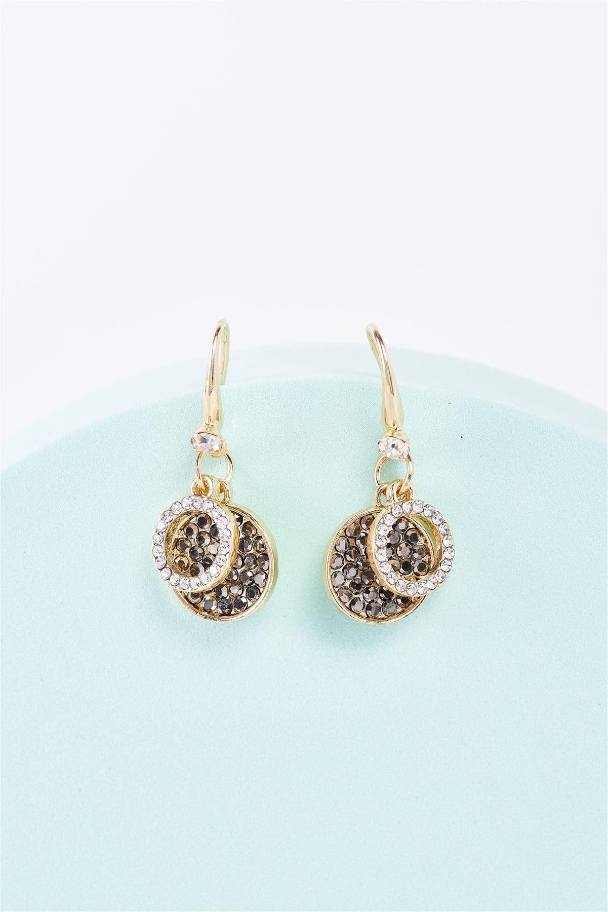 Gold & Black White Rhinestone Drop Earrings