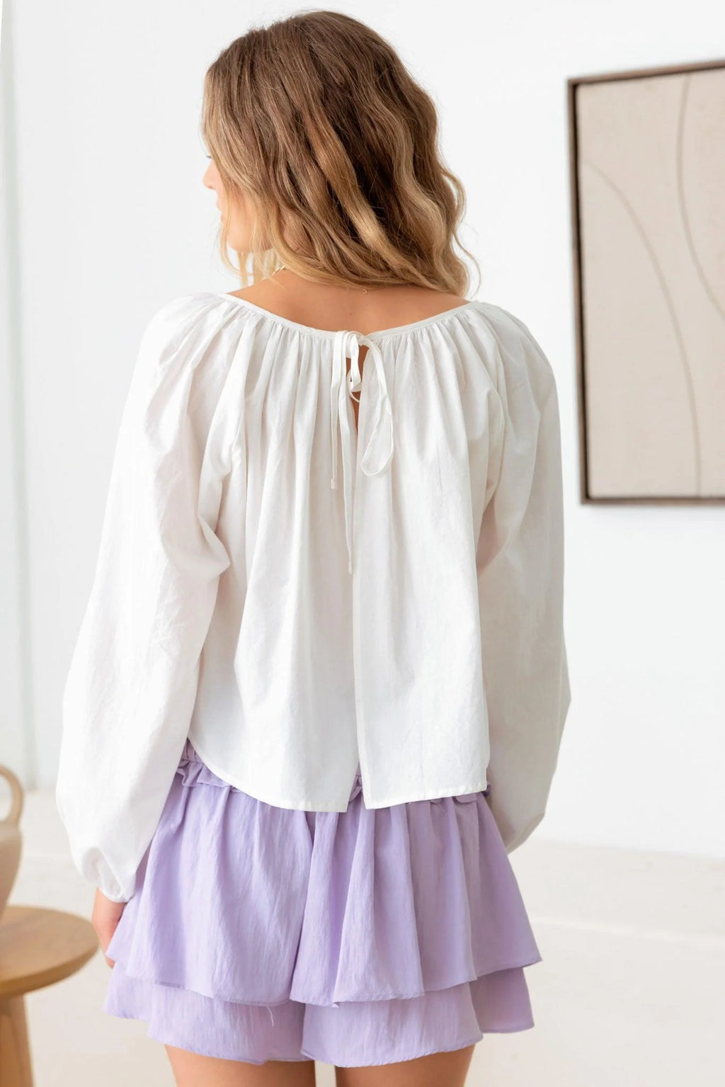 Puff Long Sleeve round Neck Open Back Crop Top
