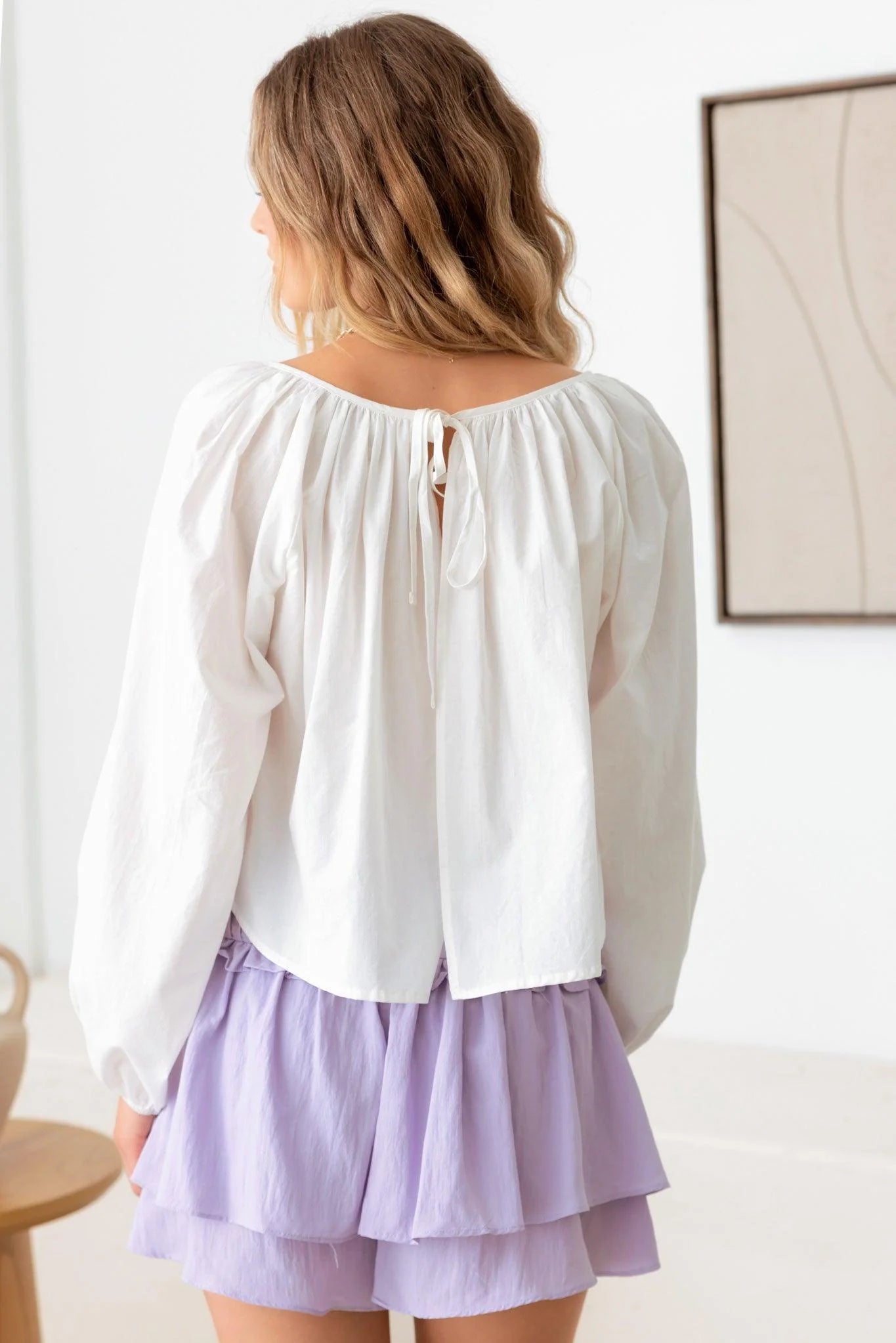 Puff Long Sleeve round Neck Open Back Crop Top