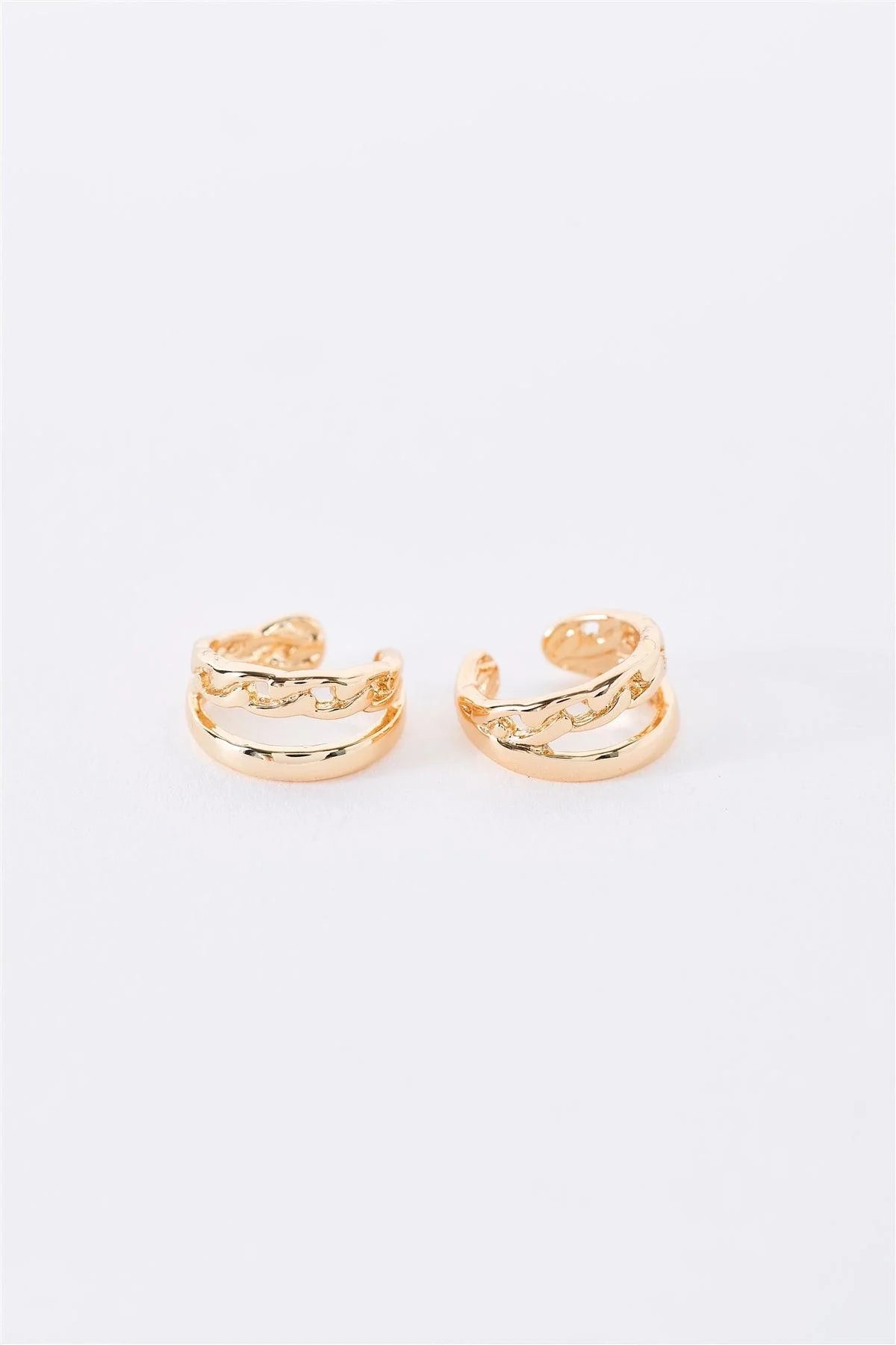 Small Gold Structured Linked Hoop Helix Ear Clips