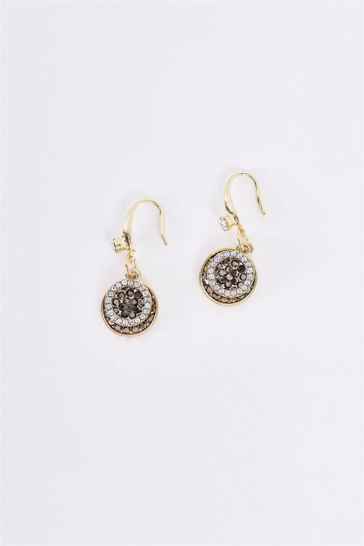 Gold & Black White Rhinestone Drop Earrings