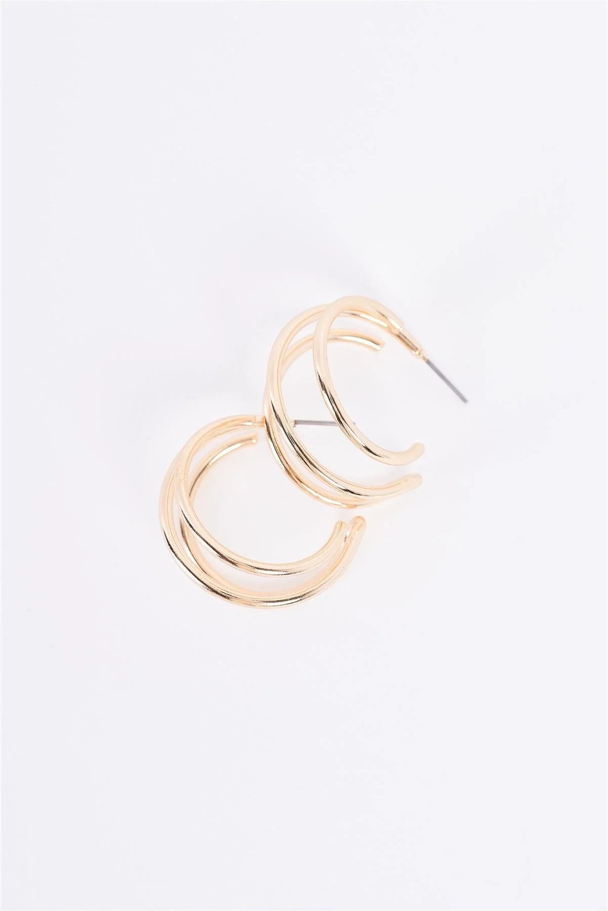 Gold Triple Thin Multi Circle Open Hoops Earrings