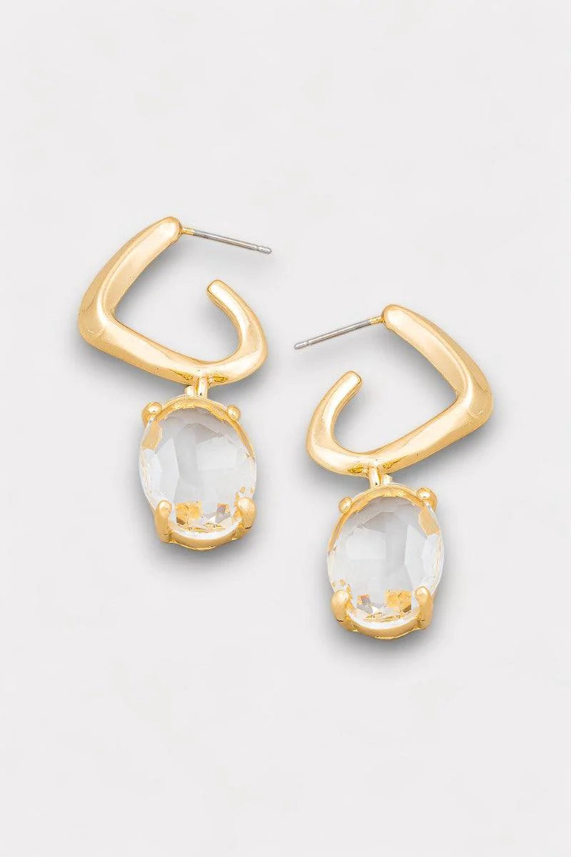 Oval Crystal Drop Hoop Earrings
