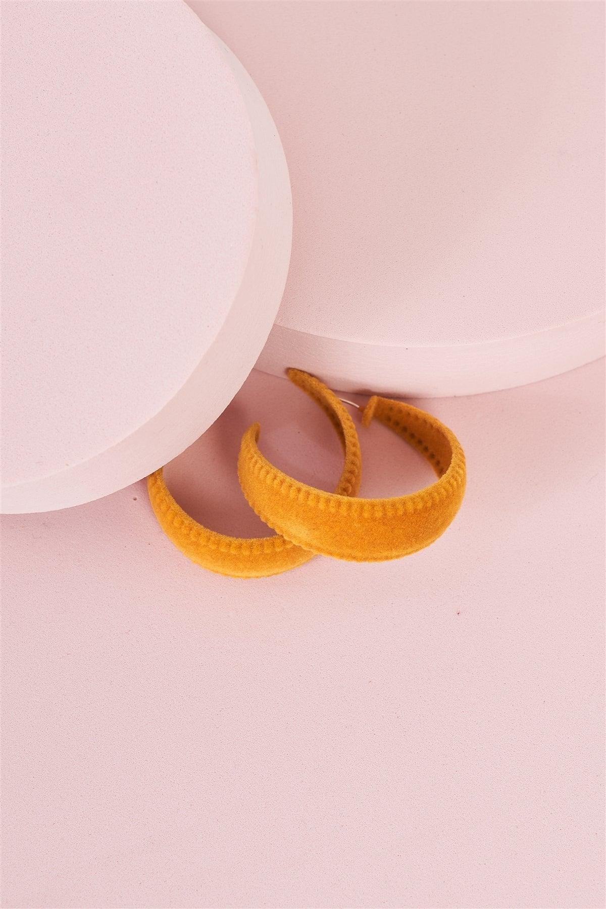 Mustard Velvet Covered Flat Hoop Earrings