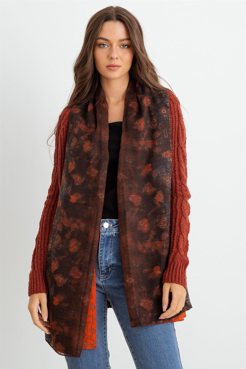 Orange Hangul Design Korean Languages Wrap Long Shawl Scarf