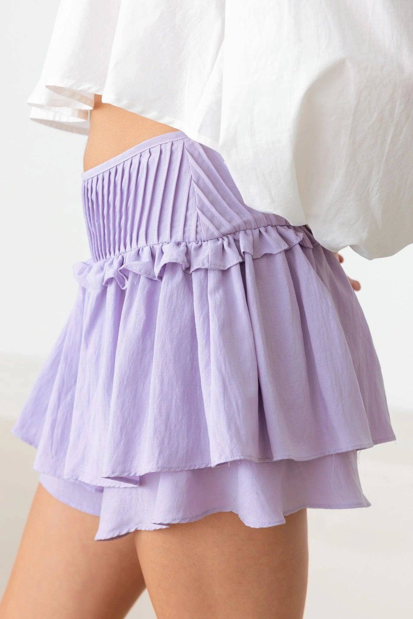 Pintuck Waist Band Ruffle Detail Skort
