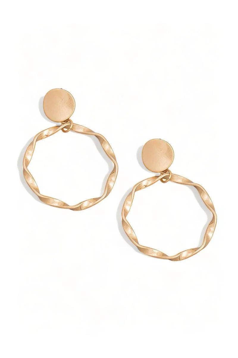 Boho Metallic Gold Circle Twist Drop Earrings
