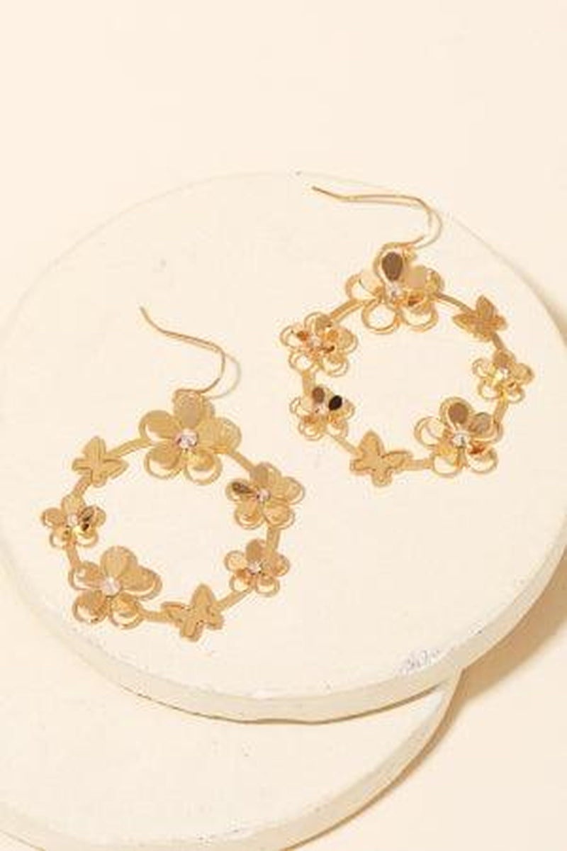 Circle Flower Butterfly Rhinestone Filigree Earrings