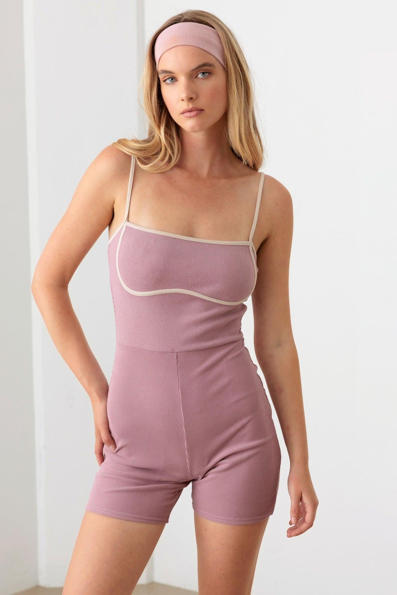 Ribbed Contrast Binding Romper