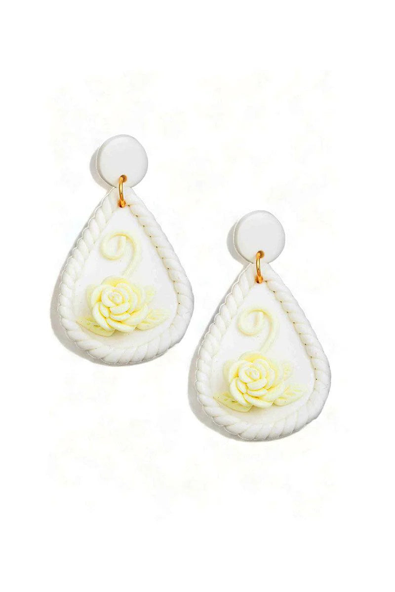Vintage Flower Polymer Clay Teardrop Dangle Earrings