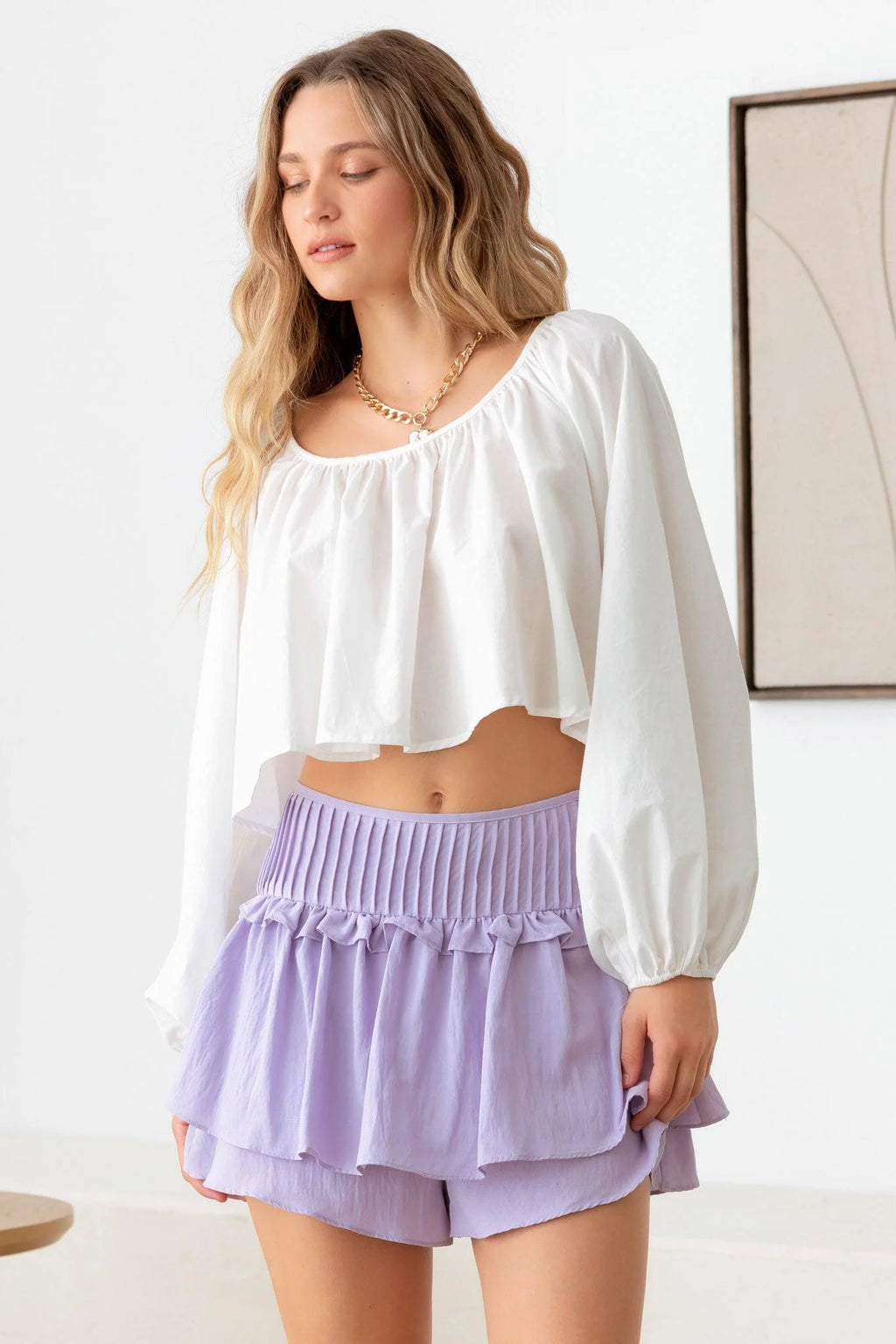 Puff Long Sleeve round Neck Open Back Crop Top