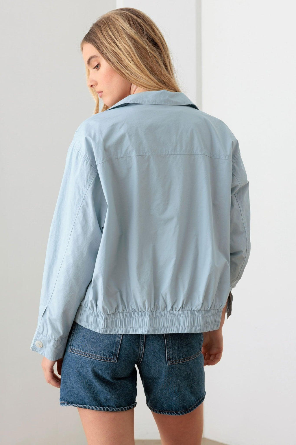 Baby Blue 100% Cotton Zip up Collared Boxy Jacket