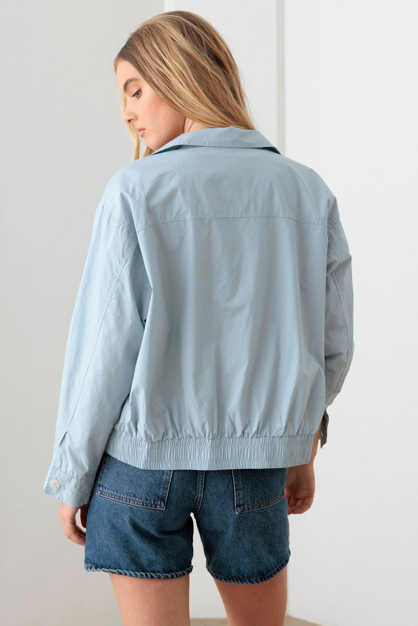 Baby Blue 100% Cotton Zip up Collared Boxy Jacket