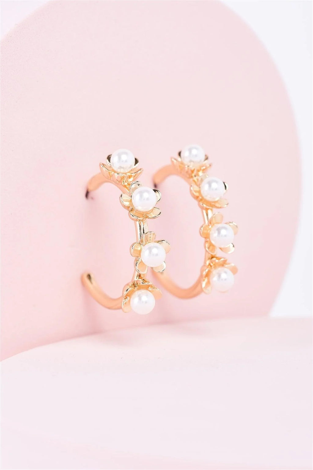 Gold & Pearl Flower Hoop Earrings