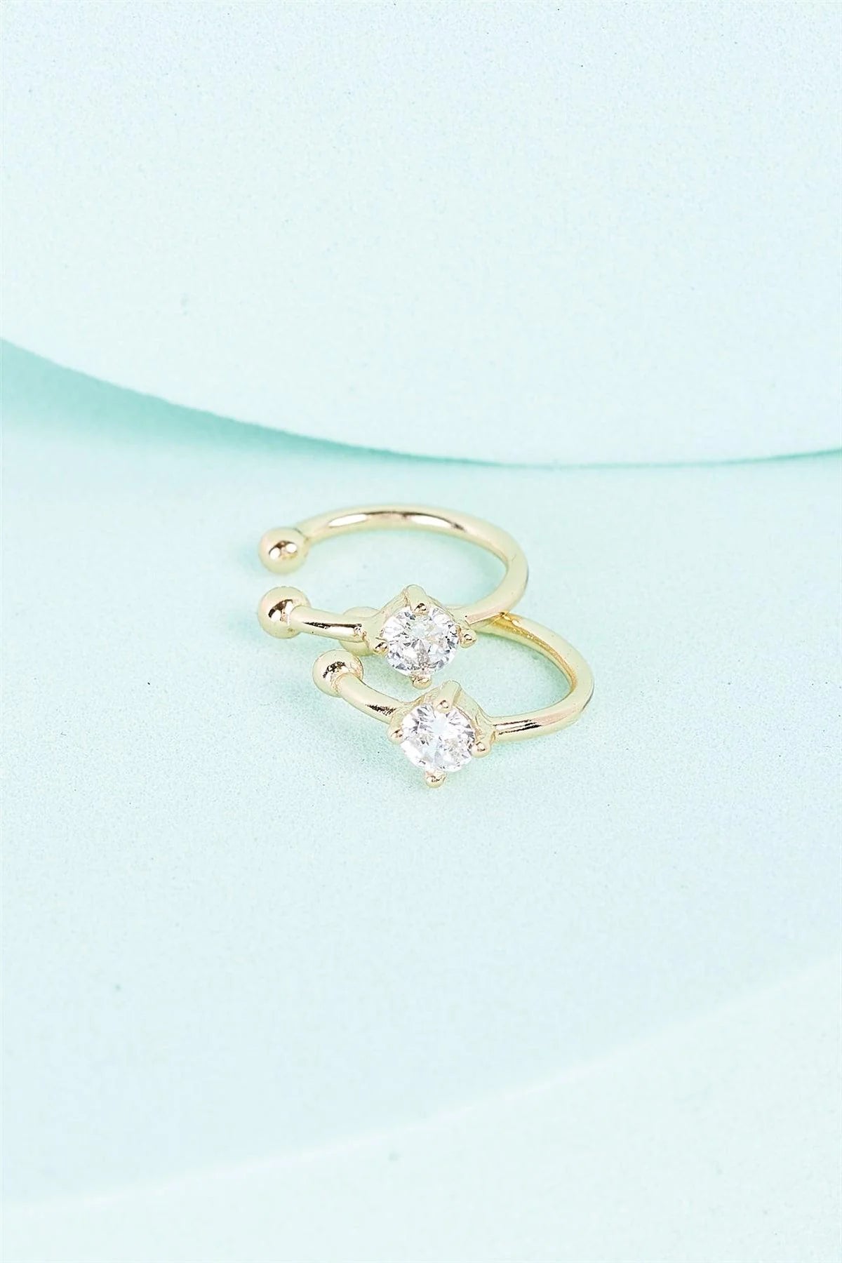 Gold Faux Diamond Center Helix Ear Clips
