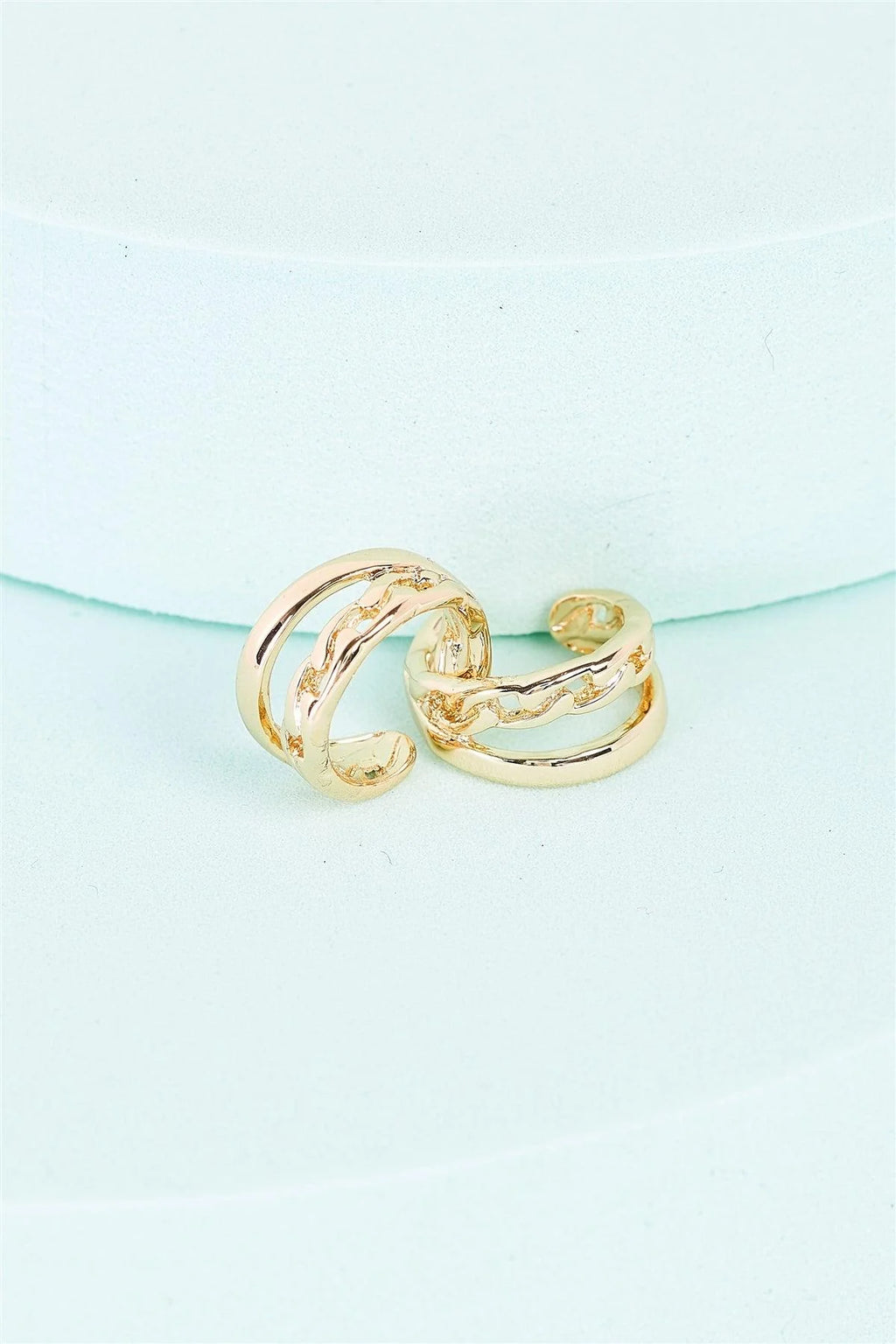 Small Gold Structured Linked Hoop Helix Ear Clips