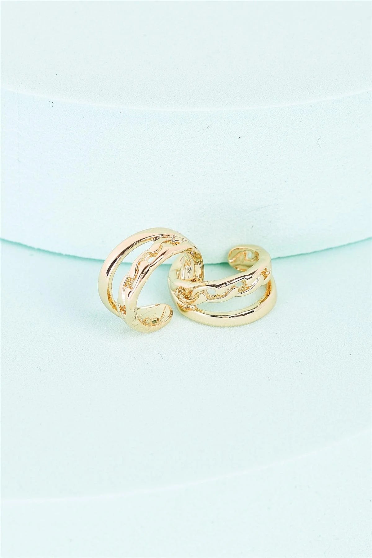 Small Gold Structured Linked Hoop Helix Ear Clips