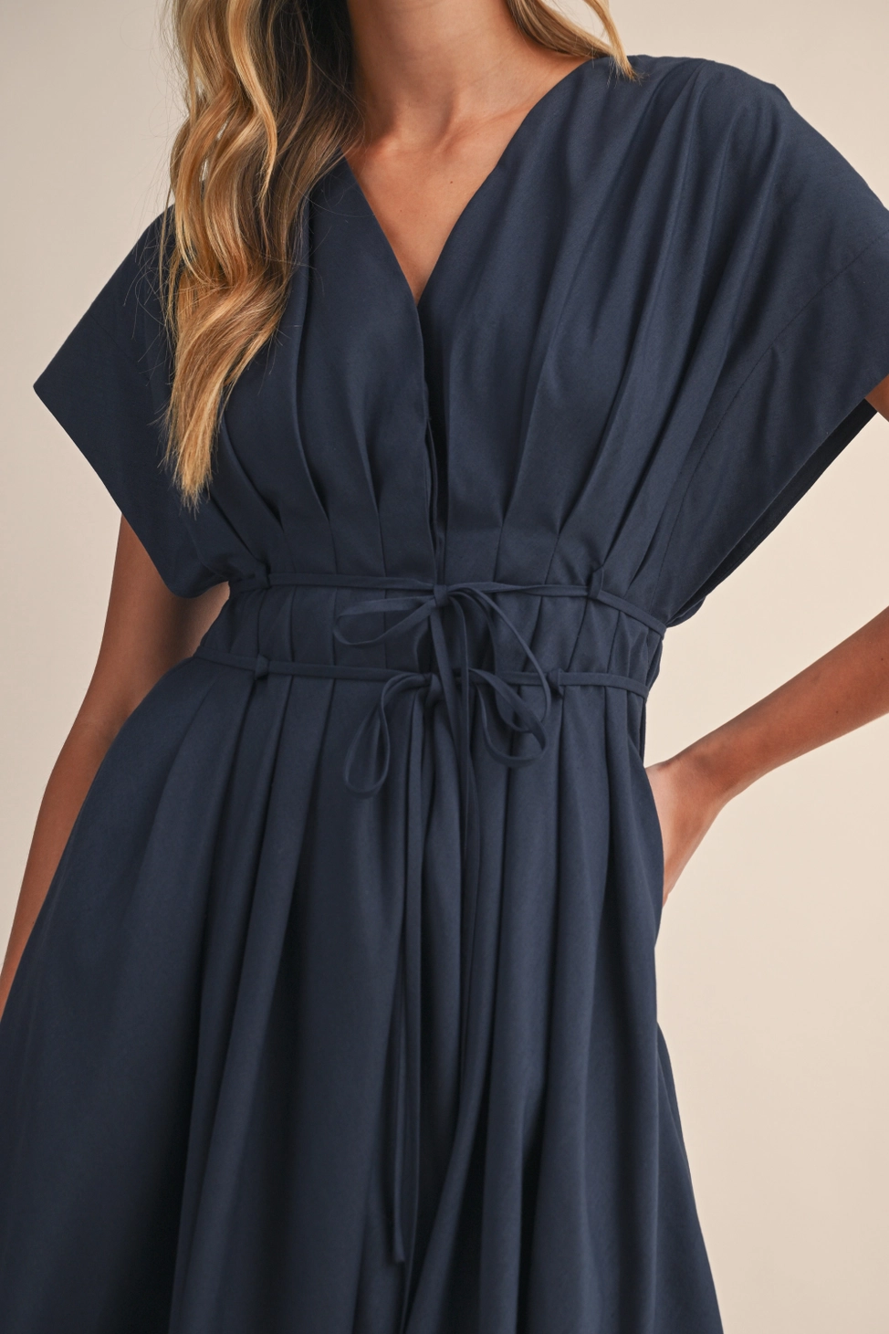 Pleated Belted Maxi Dress