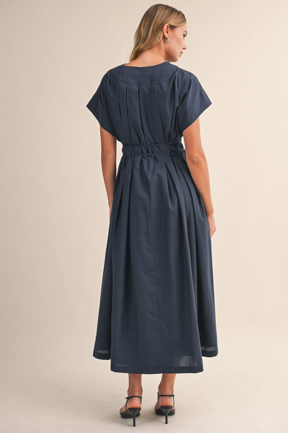 Pleated Belted Maxi Dress