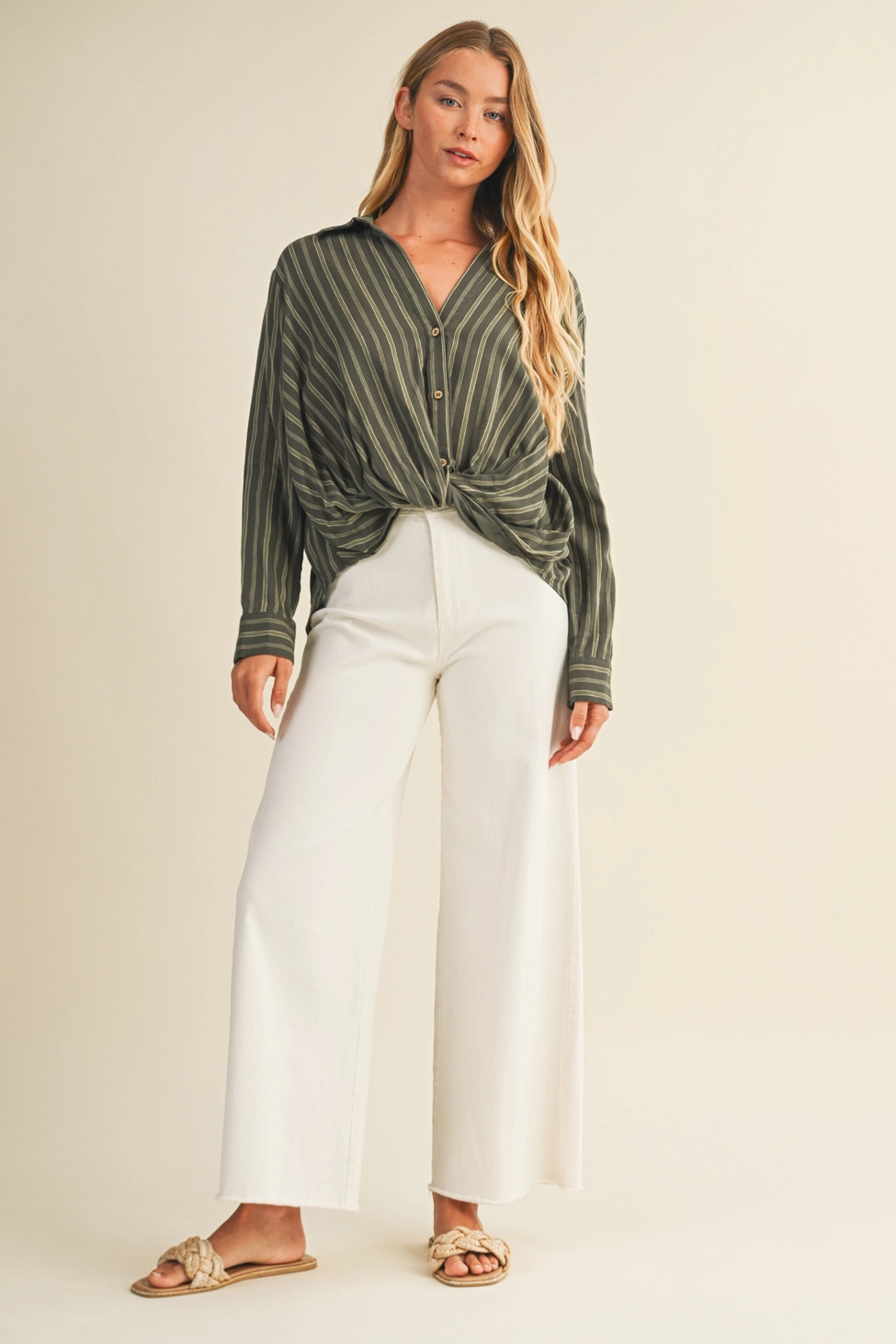 Twisted Front Striped Top