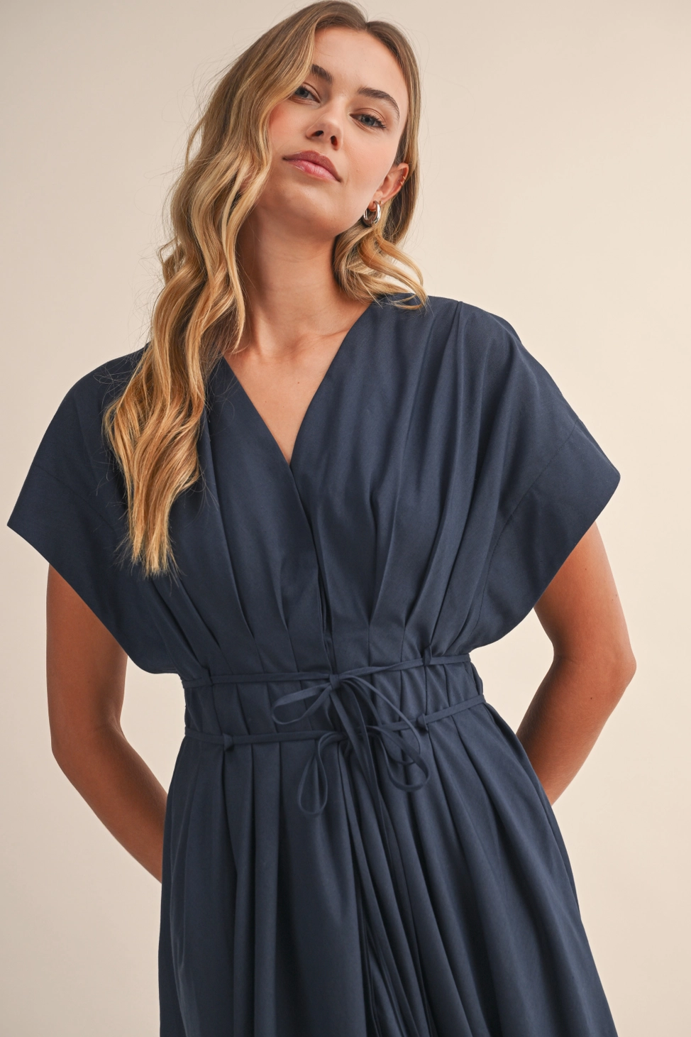 Pleated Belted Maxi Dress