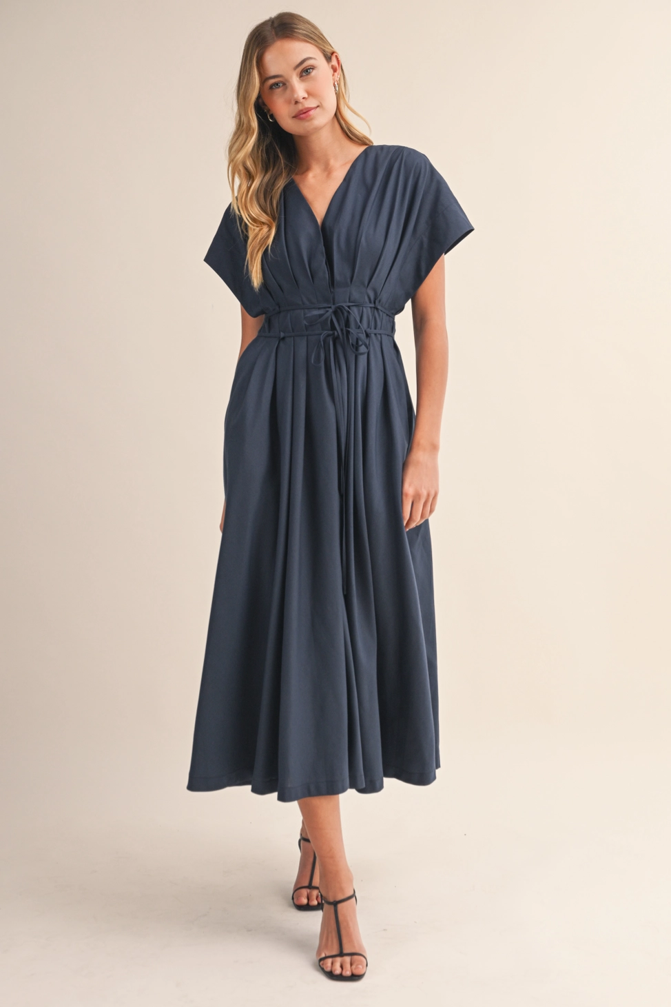 Pleated Belted Maxi Dress