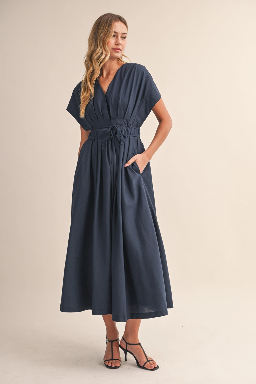 Pleated Belted Maxi Dress