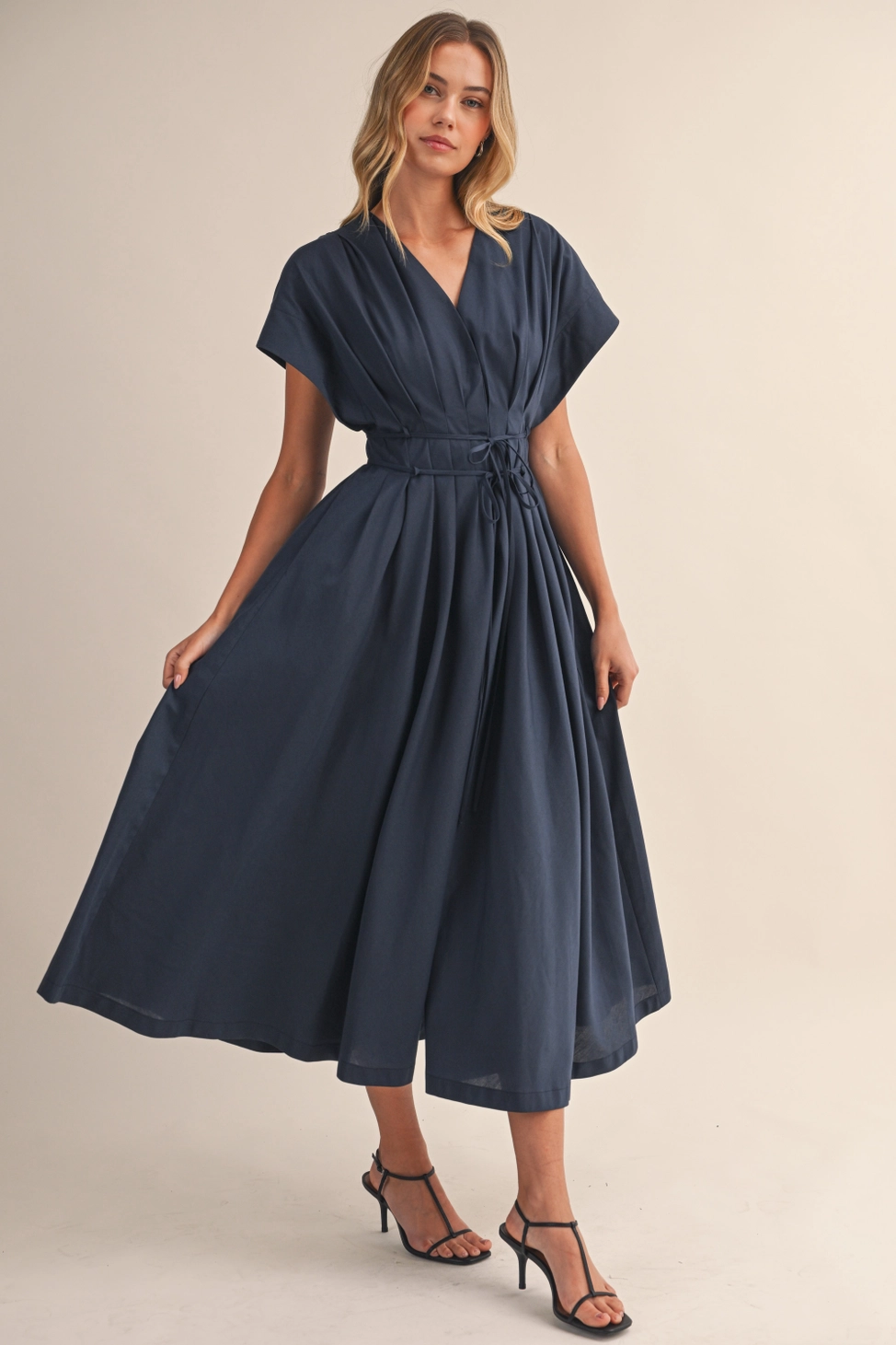 Pleated Belted Maxi Dress
