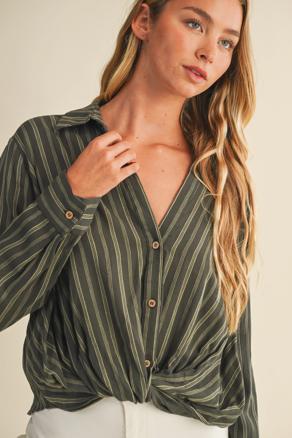 Twisted Front Striped Top