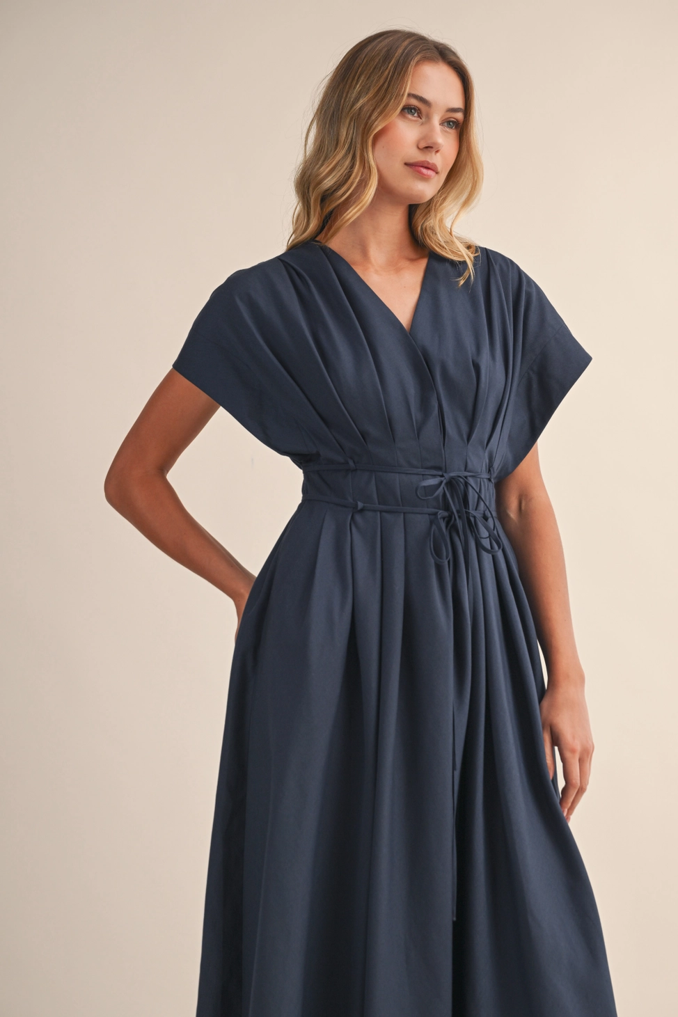 Pleated Belted Maxi Dress