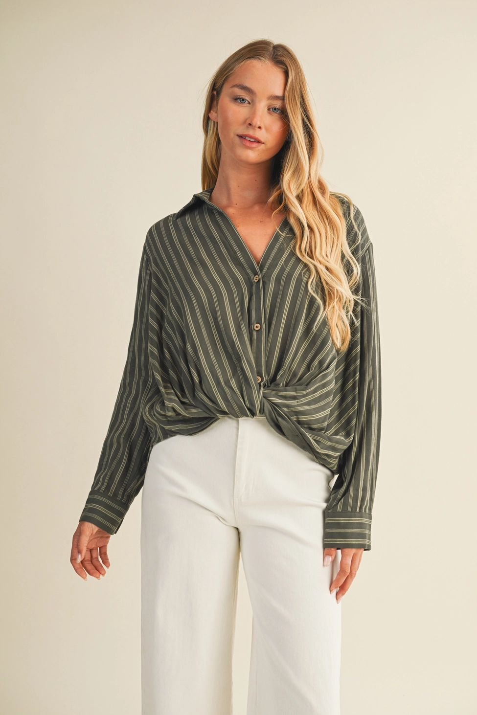 Twisted Front Striped Top